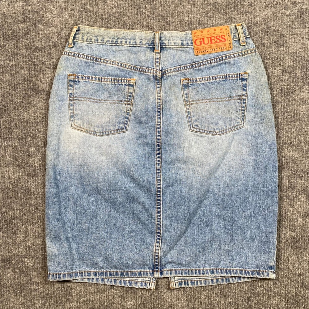 Vintage Guess Jeans Light Wash Denim Skirt High Waisted Front Slit Size 29 14535